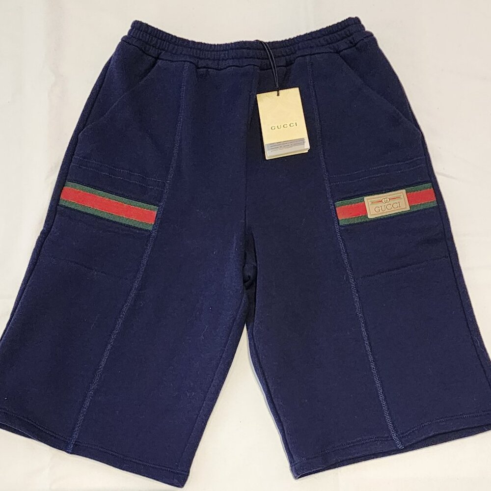 New Dark Blue Gucci Kid's Fabric Shorts